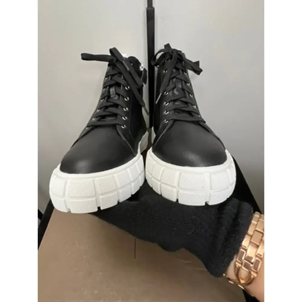 Paolo GIO-L Black Tumbled Leather High Top Sneakers Side Zip Women's 8M NIB
